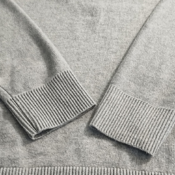 Gray 100% Cotton 1/4 Zip Up Sweater with High Collar Ribbed Cuffs & Hem - Picture 5 of 10